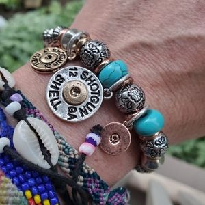 Shotgun Shell Turquoise beaded Boho charm Bracelet